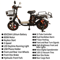 Sepeda Listrik Baterai Lithium 60V25AH 800W Starter Tanpa Kunci 3 Kecepatan Lampu LED Sein Depan Belakang Rangka Besi Depan Belakang