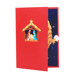 3D Pop-up papieren kerst bedankkaart - Christelijk Jezus kribbe buitenbeeld UV-print vernis rechthoekige vorm Zhide merk - Product Image 5