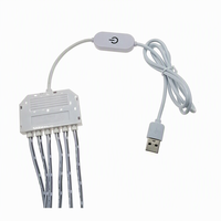 Kabel Daya USB PVC Tembaga Penuh 5-12V dengan Sakelar Satu Tombol Lampu LED Kabinet Strip Kotak Pembagi Satu-ke-enam
