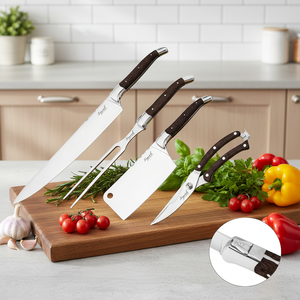 Ensemble de couteaux de cuisine puissants en acier inoxydable, <span class=keywords><strong>ciseaux</strong></span> multifonctionnels, 4 pièces, couteau de chef, hachoir et fourchette Laguiole - Product Image 6