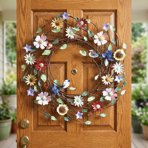 Corona Floral Metálica Hecha a Mano, Redonda, Estilo Bohemio, Decorativa, Sin Luces, de Alta Calidad, para Decoración de Puertas - Product Image 2