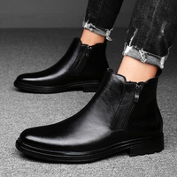 Bottines Chelsea en cuir pleine fleur authentique pour hommes, grandes tailles 38-47, bottines habillées à fermeture éclair latérale