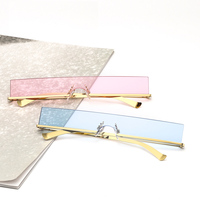 Gafas de Sol de Moda Coloridas de Marca Nueva, Gafas de Sol Rectangulares sin Montura, Gafas de Sol Cuadradas Pequeñas de Metal Retro para Mujer