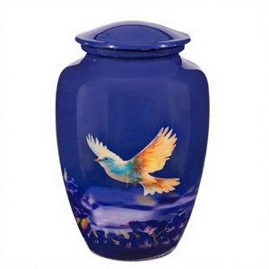 โกศบรรจุอัฐิทองเหลืองลายนกสีน้ำเงินเข้มสำหรับบรรจุอัฐิมนุษย์ - Product Image 1