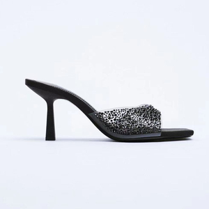 Top vente Sandalias De Tacon Rivet clouté été verre clair chaussures pantoufle talons transparents pour dames - Product Image 4