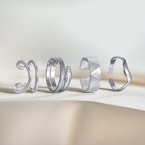 4PCS Trendy Party High-end Exquisite Irregular <strong>Wavy</strong> Stainless Steel Metal Geometric Open Size Finger <strong>Rings</strong> for Unisex - Product Image 2