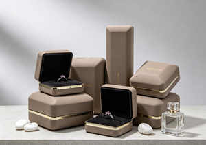High-End Square <b>Box</b> with Faux Leather Wrapping Gold Trim Flip Cover Soft <b>Black</b> Velvet Lining Magnetic Closure Customizable - Product Image 6