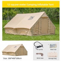 Tente de camping gonflable à deux pièces à double porte quatre saisons en tissu Oxford 420D de 12 m², installation rapide, imperméable, abri extérieur