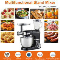 Mixeur vertical électrique 4-en-1 de haute qualité 1000W 5L avec hachoir à viande automatique et blender, conception à tête inclinable pour la pâtisserie domestique