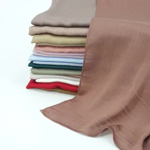 Custom Hot Sale Muna Satin Crepe Hijab & Silk For Muslim Women Hijab Supplier Pleated Hijab Scarf