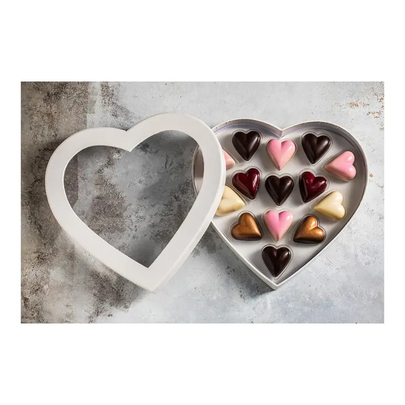 कस्टम दिल के आकार कठोर कागज चॉकलेट उपहार बॉक्स के साथ pvc खाद्य lx पेपरबोर्ड दिल के लिए चॉकलेट उपहार बॉक्स
