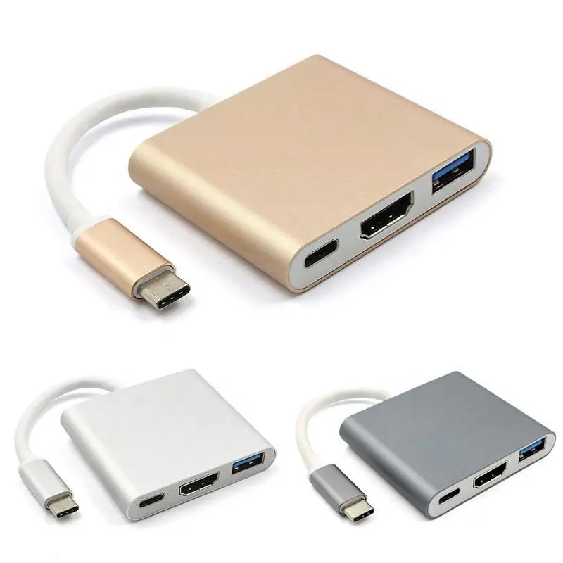 Xput 3 In1 USB 3.1 Type C To USB 3.0 4K HDMI USB-C Type C Female Charger Hub Adapter Converter Cable 3 In 1 Hub With PD