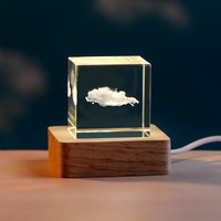 Bloc de Cristal 3D Gravé au Laser, Base de Lumière LED, Motif de Nuage, Taille de 50mm, pour Décoration Intérieure, Chambre d'Enfant, Cadeau d'Anniversaire Populaire
