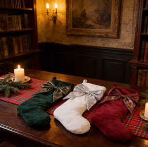Chaussettes de Noël 2027 en velours tricoté avec nœud, joli sac pour bonbons, décoration de cheminée et d'arbre - Product Image 2