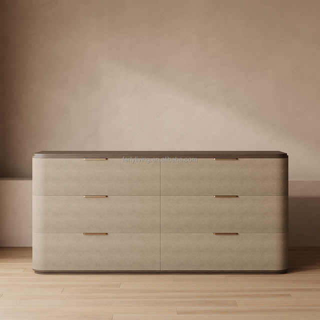 FERLY High-end Furniture Solid Wood Bedroom Furniture Villa Design Art Factory Custom Hotel Leather Dresser Furniture