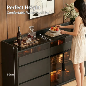 Buffet moderne <span class=keywords><strong>noir</strong></span> avec porte <span class=keywords><strong>en</strong></span> <span class=keywords><strong>verre</strong></span> <span class=keywords><strong>trempé</strong></span>, meuble de bar à café avec tiroirs, meuble de rangement pour salle à manger - Product Image 4