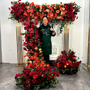 SMOOTH Handmade <b>Artificial</b> Red Orange Floral Runner Silk Wedding Flower Set Decoration - Product Image 1