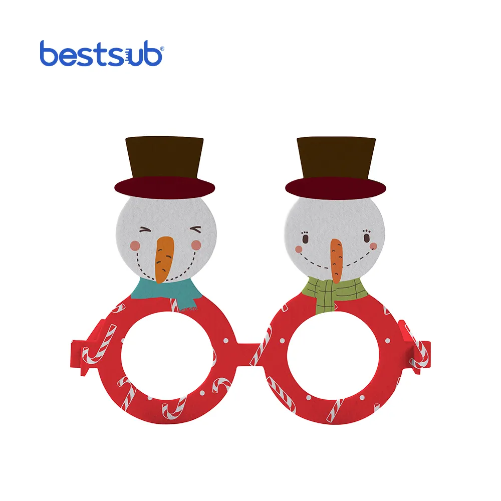 Bestsub Wholesale Custom Snowman Shape Sublimation Blanks Felt Glasses Vintage Ornaments Ornament for Christmas