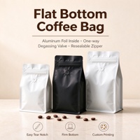 Sachet de café à fond plat imprimé sur mesure avec soufflet latéral, valve unidirectionnelle et fermeture éclair refermable pour l'emballage des grains de café