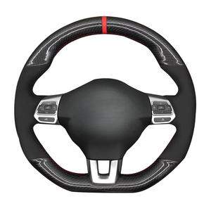 Protector personalizado para <span class=keywords><strong>volante</strong></span> de coche, ante negro para Volkswagen <span class=keywords><strong>Golf</strong></span> 6 GTI MK6 VW Polo GTI Scirocco R Passat CC r-line 2010 - Product Image 1