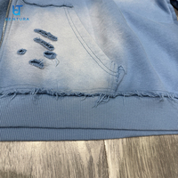BENTURA Sweat à capuche court pour homme, coupe carrée, ourlet brut, délavé soleil, avec motif, double fermeture éclair, effet usé, personnalisable avec logo