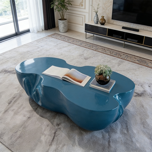 Mesa de Centro Moderna de Lujo con Forma de Nube Abstracta, Diseño Orgánico de Fibra de Vidrio Azul, Mesa Irregular para Decoración de Sala de Estar - Product Image 2
