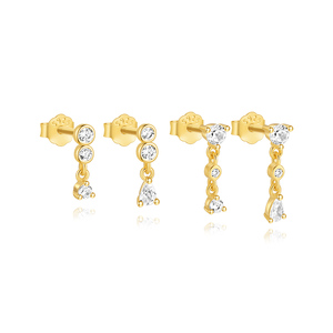 Juego de 4 Piezas de Aretes de Aro de Plata 925 con Borlas de Lujo, Diseño Nuevo, con Circonitas Simples - Product Image 2
