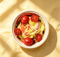 Bol à salade rond en bagasse de canne à sucre biodégradable Sumkoka 24oz 32oz, jetable, compatible micro-ondes, qualité alimentaire, avec couvercle