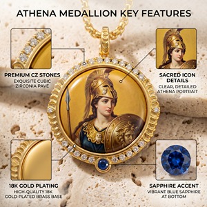 Collar Talismán Diario con Colgante Athena de Sabiduría para el Éxito Profesional, Regalo de Graduación, Gema <span class=keywords><strong>Azul</strong></span> de Zirconia, Chapado en Oro de 18K, Proveedor de Boutique - Product Image 2