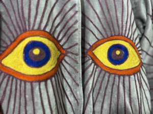 Blouson Bomber en Velours Tricoté Fait Main pour Femme, Broderie Artistique au Dos Motif Œil, Respirant, Style Ethnique Bohème, Vêtement d'Hiver Tendance - Product Image 4