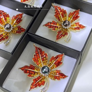 Broche de Flores para el Pecho, Estilo Otoñal, con Perla de Agua de Mar de Tahití y Patrón de Hojas de Arce, Regalo de Cumpleaños para Mujer, Venta al por Mayor y al Detal - Product Image 2