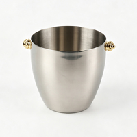 Seau à glace de luxe en acier inoxydable avec poignée décorative dorée pour bars, fêtes et tables à manger à domicile