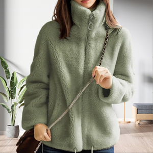 Nouvelle conception Manteau en fourrure pour femme, col montant, couleur unie, épais, décontracté, hiver, tendance - Product Image 3