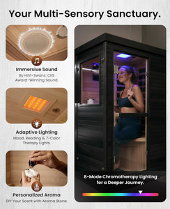 <span class=keywords><strong>Sauna</strong></span> Secca in Legno di Hemlock Canadese Personalizzata Moderna Nera con Riscaldamento Rapido e Uniforme Basse Emissioni EMF per 1 Persona con 5 Riscaldatori al Carbonio - Product Image 3
