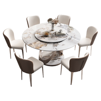 Table à manger ronde moderne de luxe écologique aspect marbre avec plateau tournant Lazy Susan pour la maison, l'appartement, l'hôtel, le parc, ensemble de meubles et de décoration