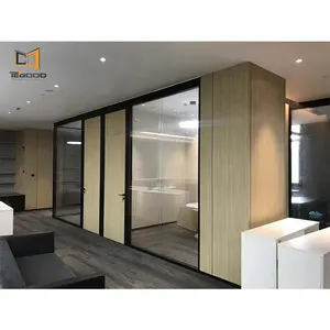 Customized Aluminum Frame Glass Type Interior Modular Office Wooden Door Partitions Wall For Business