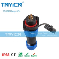 Montage sur panneau en plastique fileté SP SD16 bride M16 mâle femelle prise d'alimentation circulaire 3 broches IP68 connecteur étanche