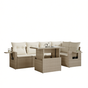 Beige Pe <b>Rattan</b> Garden <b>Sofa</b> Set With Powder Coated Steel Frame And Tempered Glass Outdoor Furniture For Garden Use - Product Image 1