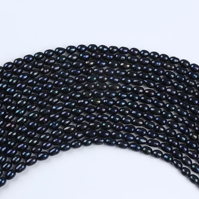 4-5mm Wholesale Black Plated Natural Freshwater Pearls Rice Strands For Jewelry Making