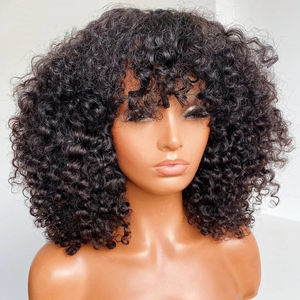 Peluca de Cabello Humano Rizado y Voluminoso, Peluca sin Pegamento, Peluca Afro con Ondas y Rizos, Peluca Afro Brasileña con Flequillo - Product Image 2