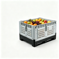 Bacs de rangement en plastique HDPE avec couvercles, robustes, revêtement poudré gris, capacité 1000 kg, assemblés pour le transport logistique