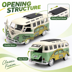 Modèle de voiture miniature rétro classique <span class=keywords><strong>T1</strong></span> à l'échelle 1:24, avec portes ouvrables, son et lumière, style fourgon vintage - Product Image 3