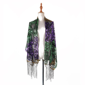 Carnaval MARDI GRAS Fleur De Lis bufanda decoración de lentejuelas chal <span class=keywords><strong>Frienda</strong></span> disfraz bufanda chal mascarada Poncho chal - Product Image 1