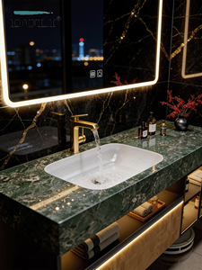 Hotel style light luxury rock slab seamless ceramic basin intelligent mirror cabinet high-end bathroom cabinet - Product Image 2
