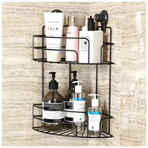 Cangkir Hisap Lapisan Ganda Rak Kawat Besi Sudut Kamar Mandi Rak Sudut Shower Caddy