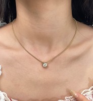 1CT Bezel Setli Laboratuvar Elması Kolye Minimalist Klasik Kabarcık Boncuklu Gerdanlık 14 Ayar Som Altın IGI Sertifikalı El Yapımı