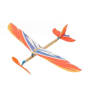 Wood Glider Plane Aircraft Model Rubber Band Powered Aircraft Outdoor Sports Flying Toy for Kids (Random Pattern)