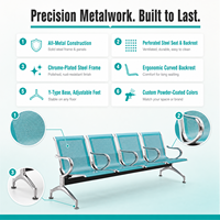 Banc d'attente médical, banc d'hôpital, structure entièrement métallique, sièges publics ergonomiques multi-places 2, 3, 4, 5 pour cliniques et centres commerciaux