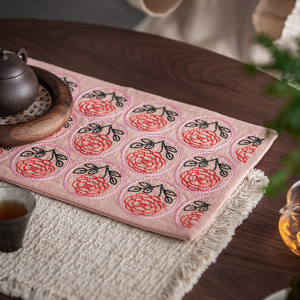 Tapete de té bordado estilo chino Guanlan, tela gruesa con bordes con flecos, tapete retro para mesa de té, aislante del calor para sala de té. - Product Image 4