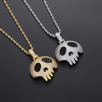 Collier pendentif Hip Hop Iced Out en laiton plaqué or/argent CN379 avec design CZ et chaîne corde